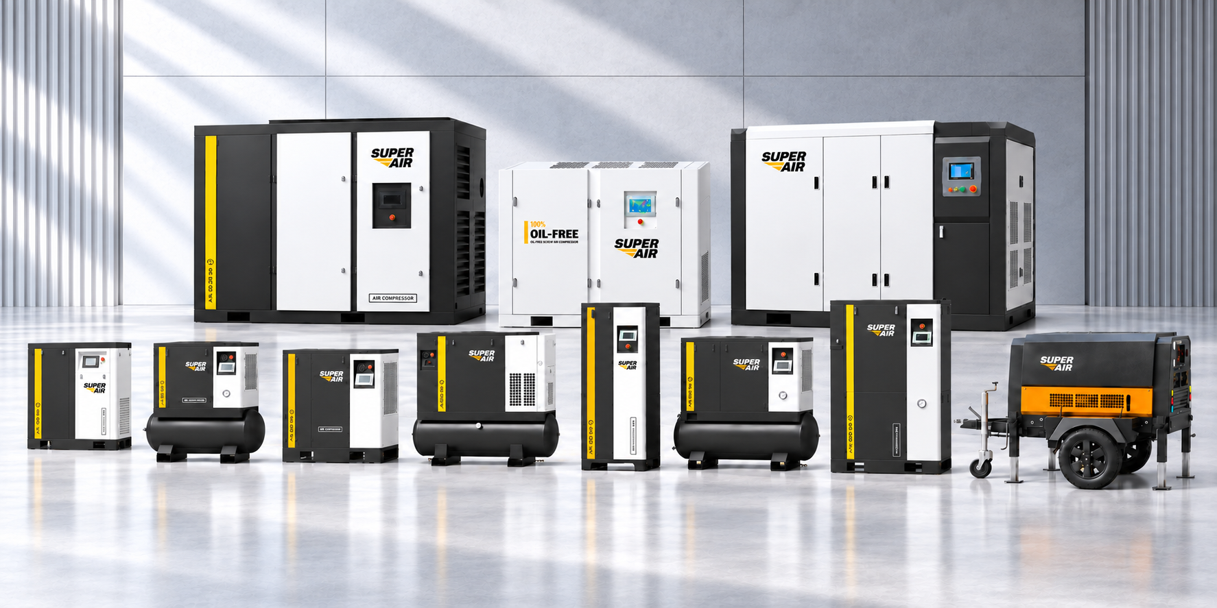 SUPERAIR screw, oil-free, high-pressure and portable diesel compressor range